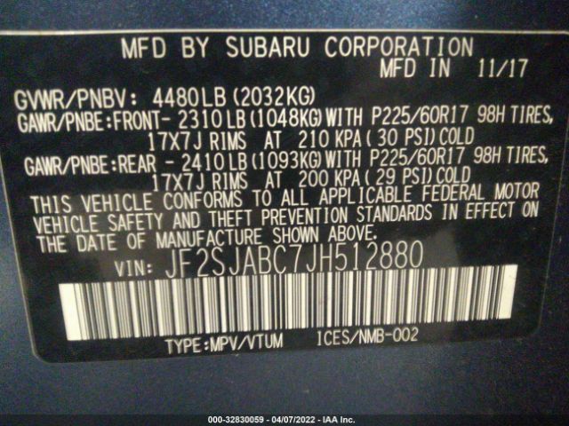 Photo 8 VIN: JF2SJABC7JH512880 - SUBARU FORESTER 