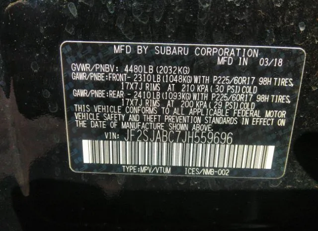 Photo 8 VIN: JF2SJABC7JH559696 - SUBARU FORESTER 