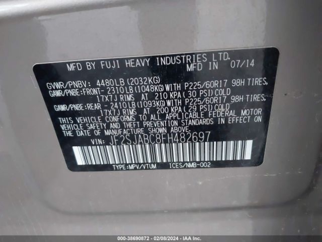 Photo 8 VIN: JF2SJABC8FH482697 - SUBARU FORESTER 