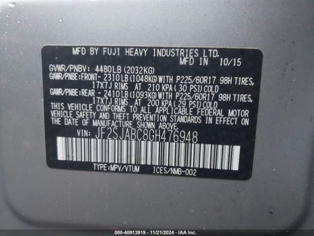 Photo 8 VIN: JF2SJABC8GH476948 - SUBARU FORESTER 