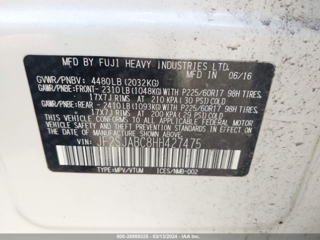 Photo 8 VIN: JF2SJABC8HH427475 - SUBARU FORESTER 