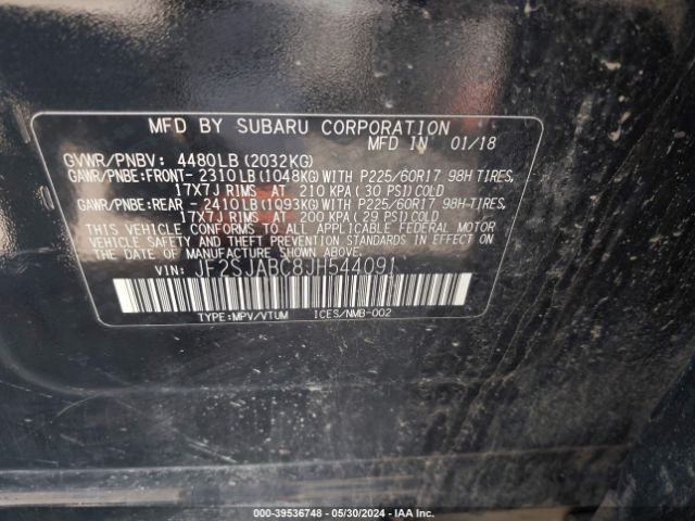 Photo 8 VIN: JF2SJABC8JH544091 - SUBARU FORESTER 