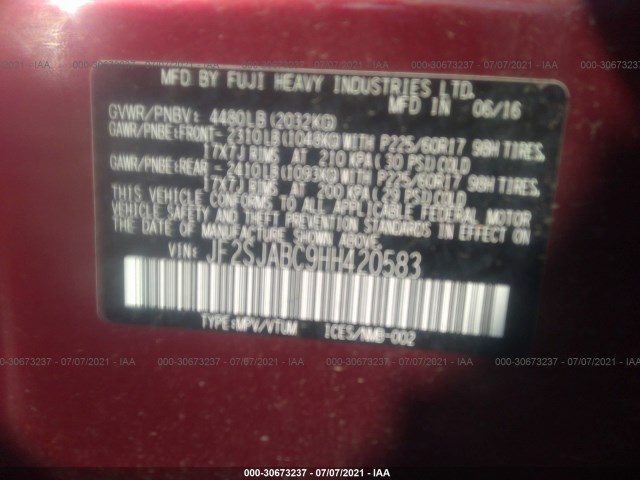 Photo 8 VIN: JF2SJABC9HH420583 - SUBARU FORESTER 