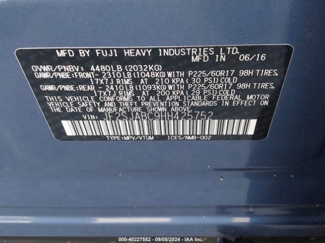 Photo 8 VIN: JF2SJABC9HH425752 - SUBARU FORESTER 