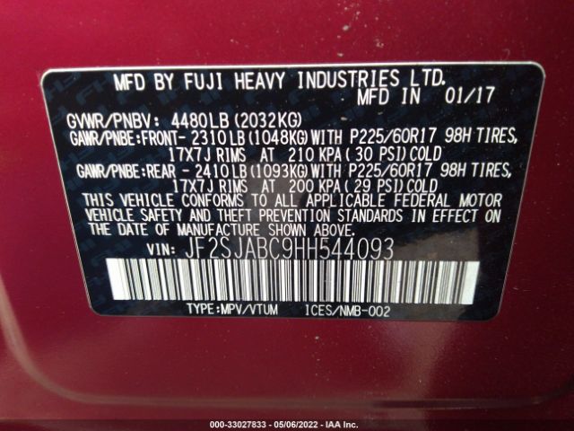 Photo 8 VIN: JF2SJABC9HH544093 - SUBARU FORESTER 