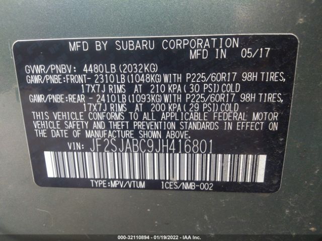 Photo 8 VIN: JF2SJABC9JH416801 - SUBARU FORESTER 