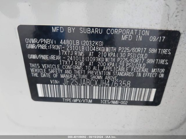 Photo 8 VIN: JF2SJABCXJH476358 - SUBARU FORESTER 