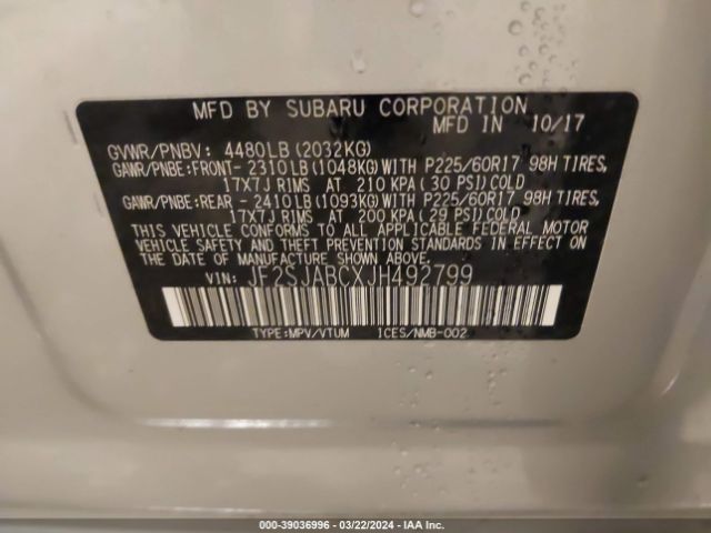 Photo 8 VIN: JF2SJABCXJH492799 - SUBARU FORESTER 