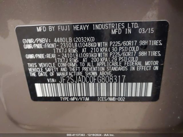 Photo 8 VIN: JF2SJADC0FG808317 - SUBARU FORESTER 