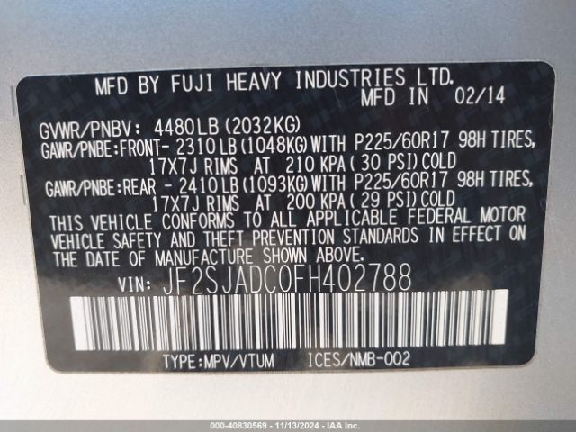 Photo 8 VIN: JF2SJADC0FH402788 - SUBARU FORESTER 