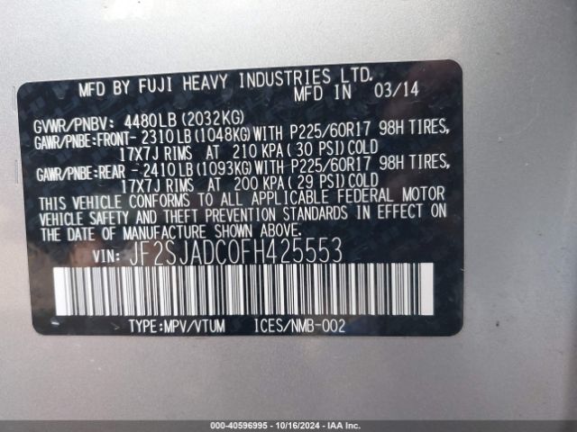 Photo 8 VIN: JF2SJADC0FH425553 - SUBARU FORESTER 