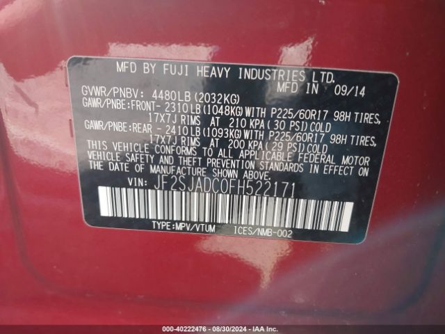 Photo 8 VIN: JF2SJADC0FH522171 - SUBARU FORESTER 