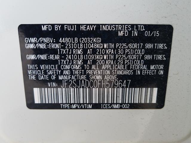 Photo 9 VIN: JF2SJADC0FH579647 - SUBARU FORESTER 2 