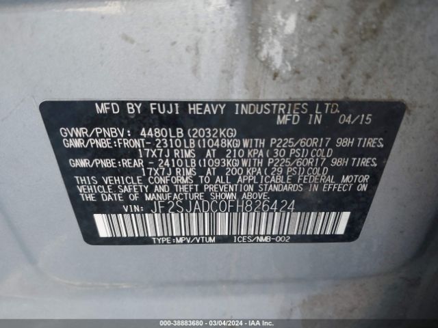 Photo 8 VIN: JF2SJADC0FH826424 - SUBARU FORESTER 