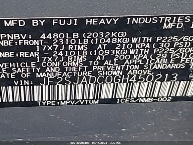 Photo 8 VIN: JF2SJADC0GH450213 - SUBARU FORESTER 