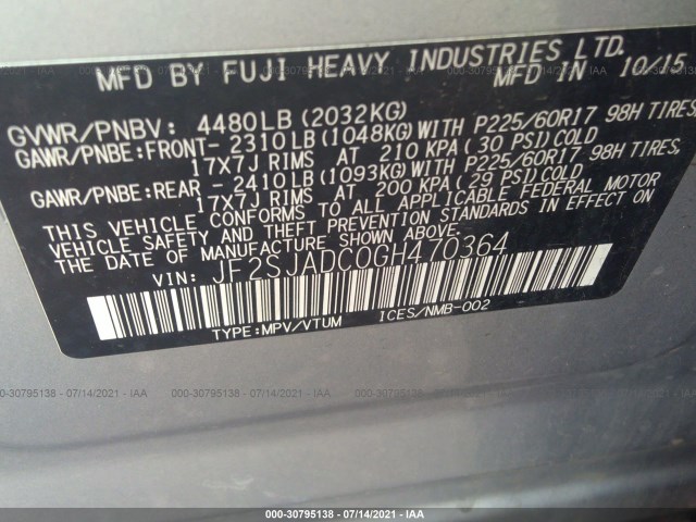 Photo 8 VIN: JF2SJADC0GH470364 - SUBARU FORESTER 