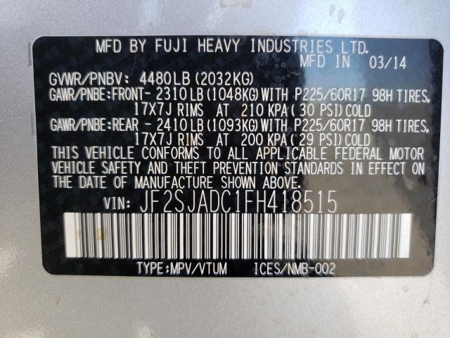 Photo 9 VIN: JF2SJADC1FH418515 - SUBARU FORESTER 2 