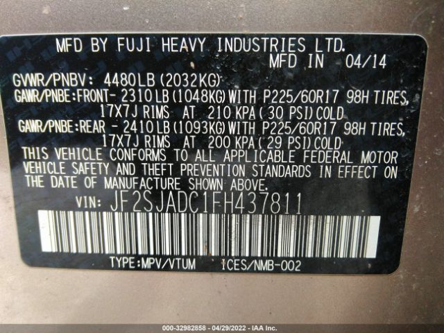 Photo 8 VIN: JF2SJADC1FH437811 - SUBARU FORESTER 