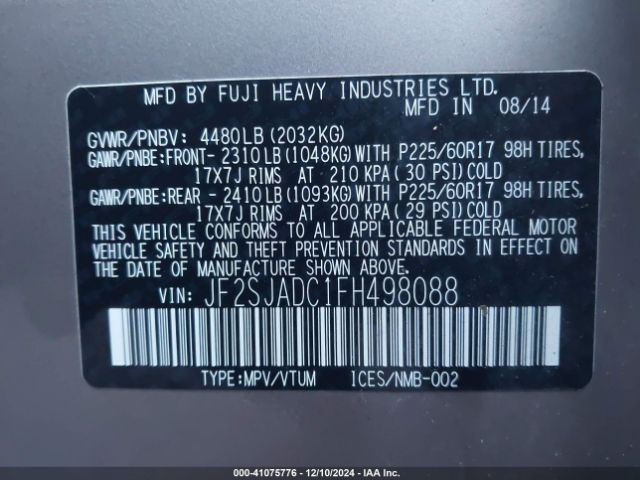 Photo 8 VIN: JF2SJADC1FH498088 - SUBARU FORESTER 