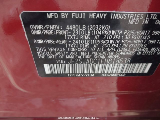 Photo 8 VIN: JF2SJADC1FH818638 - SUBARU FORESTER 