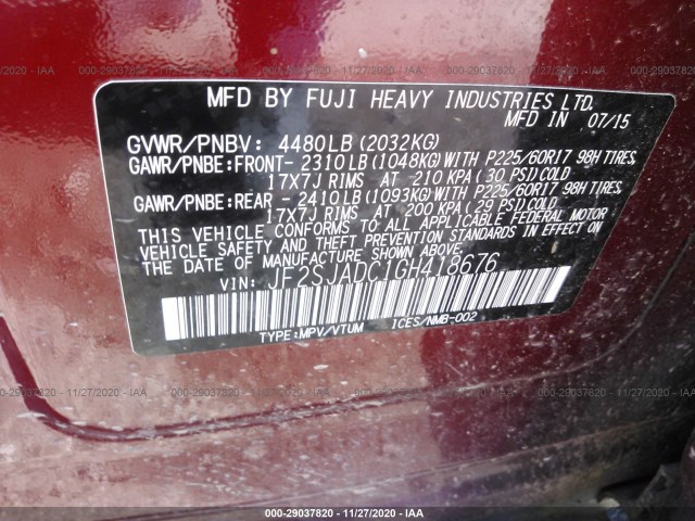 Photo 8 VIN: JF2SJADC1GH418676 - SUBARU FORESTER 