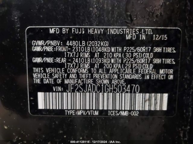 Photo 8 VIN: JF2SJADC1GH503470 - SUBARU FORESTER 