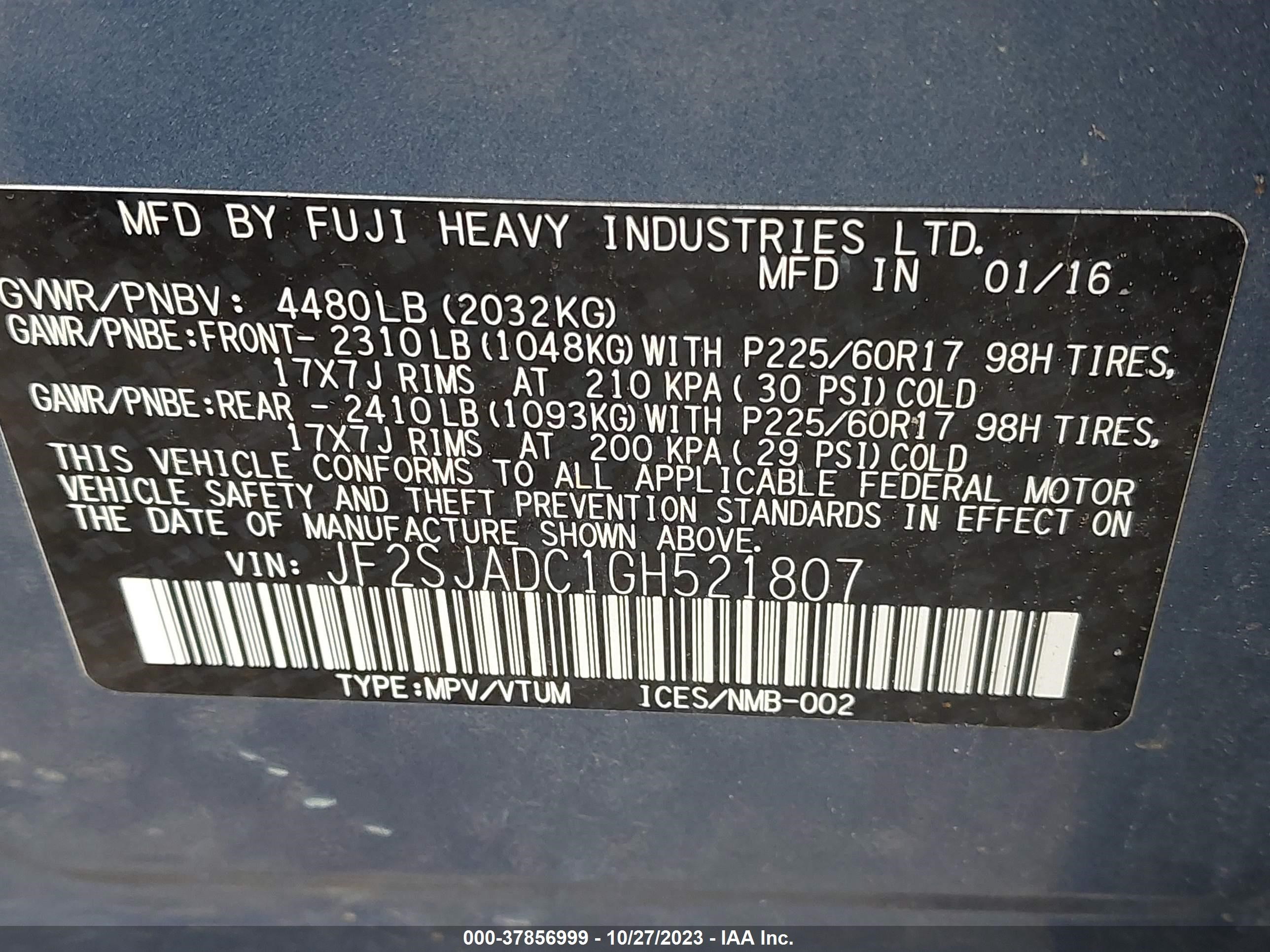 Photo 8 VIN: JF2SJADC1GH521807 - SUBARU FORESTER 