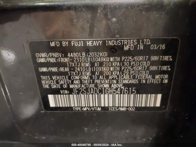 Photo 8 VIN: JF2SJADC1GH547615 - SUBARU FORESTER 