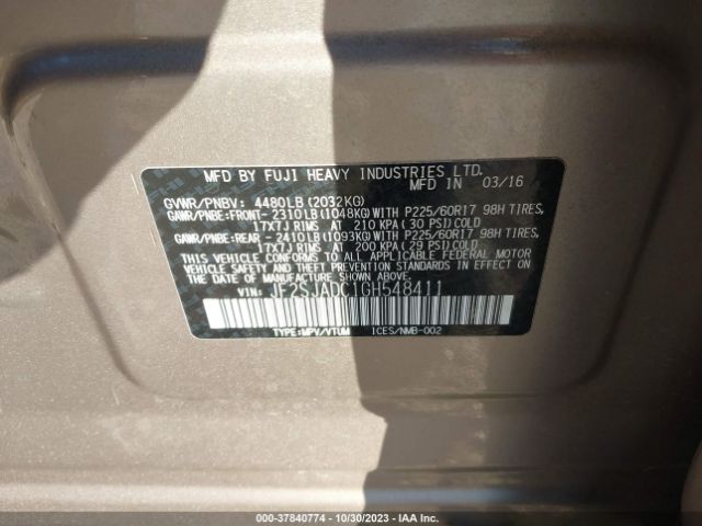 Photo 8 VIN: JF2SJADC1GH548411 - SUBARU FORESTER 