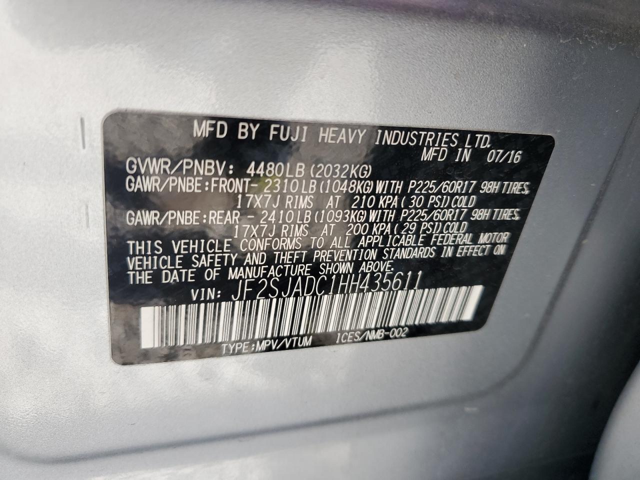 Photo 12 VIN: JF2SJADC1HH435611 - SUBARU FORESTER 