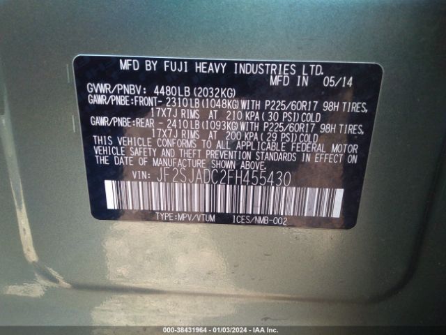 Photo 8 VIN: JF2SJADC2FH455430 - SUBARU FORESTER 