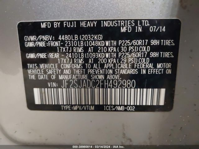 Photo 8 VIN: JF2SJADC2FH492980 - SUBARU FORESTER 