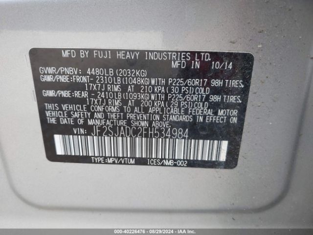 Photo 8 VIN: JF2SJADC2FH534984 - SUBARU FORESTER 