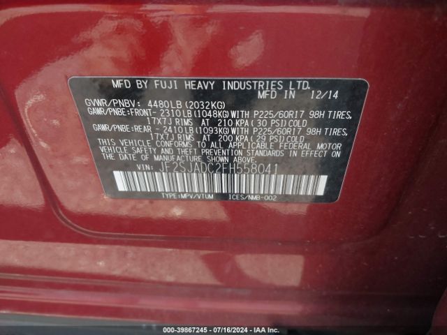 Photo 8 VIN: JF2SJADC2FH558041 - SUBARU FORESTER 