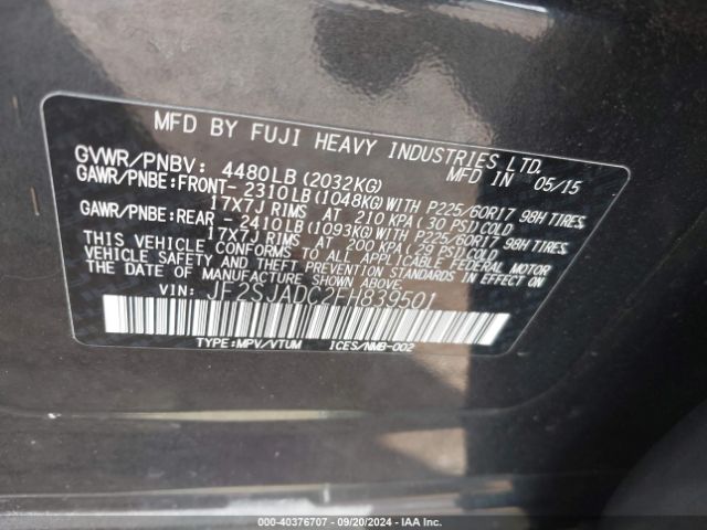 Photo 8 VIN: JF2SJADC2FH839501 - SUBARU FORESTER 