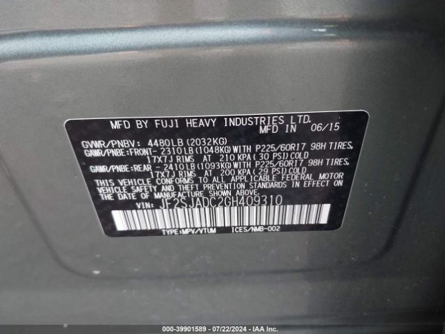 Photo 8 VIN: JF2SJADC2GH409310 - SUBARU FORESTER 