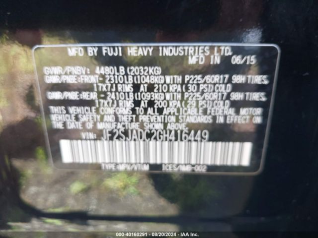 Photo 8 VIN: JF2SJADC2GH416449 - SUBARU FORESTER 