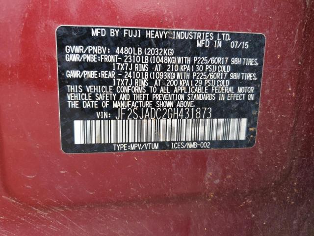 Photo 12 VIN: JF2SJADC2GH431873 - SUBARU FORESTER 2 