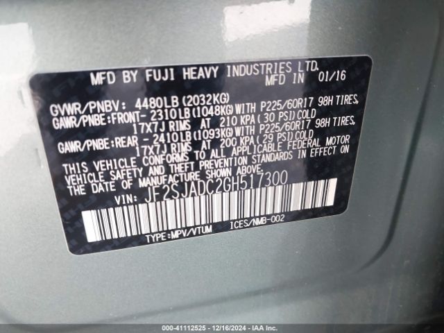 Photo 8 VIN: JF2SJADC2GH517300 - SUBARU FORESTER 