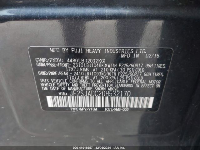 Photo 8 VIN: JF2SJADC2GH532170 - SUBARU FORESTER 