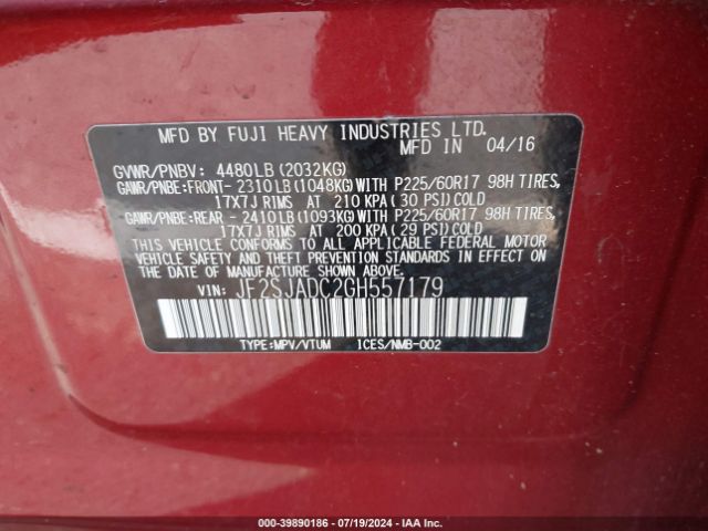 Photo 8 VIN: JF2SJADC2GH557179 - SUBARU FORESTER 