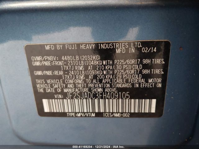 Photo 8 VIN: JF2SJADC3FH409105 - SUBARU FORESTER 