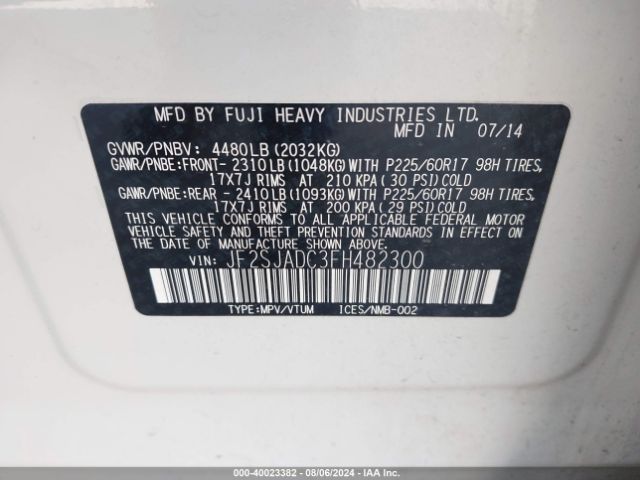 Photo 8 VIN: JF2SJADC3FH482300 - SUBARU FORESTER 