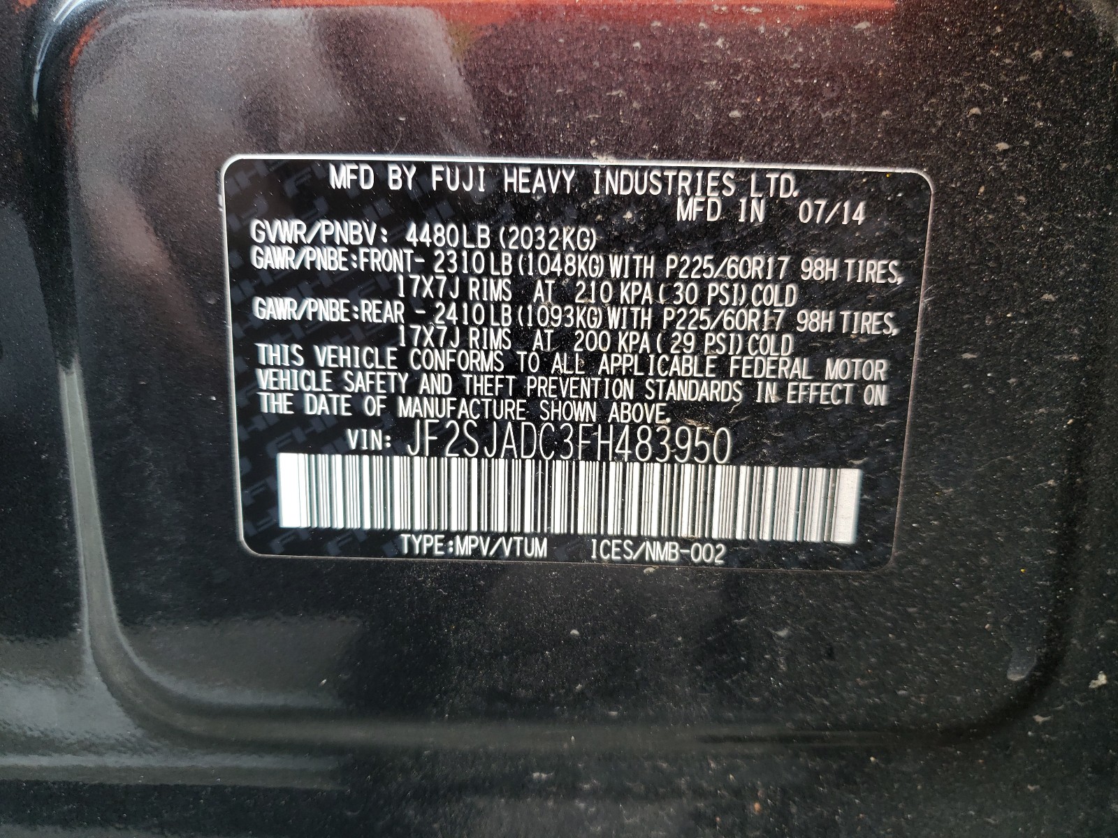 Photo 9 VIN: JF2SJADC3FH483950 - SUBARU FORESTER 2 