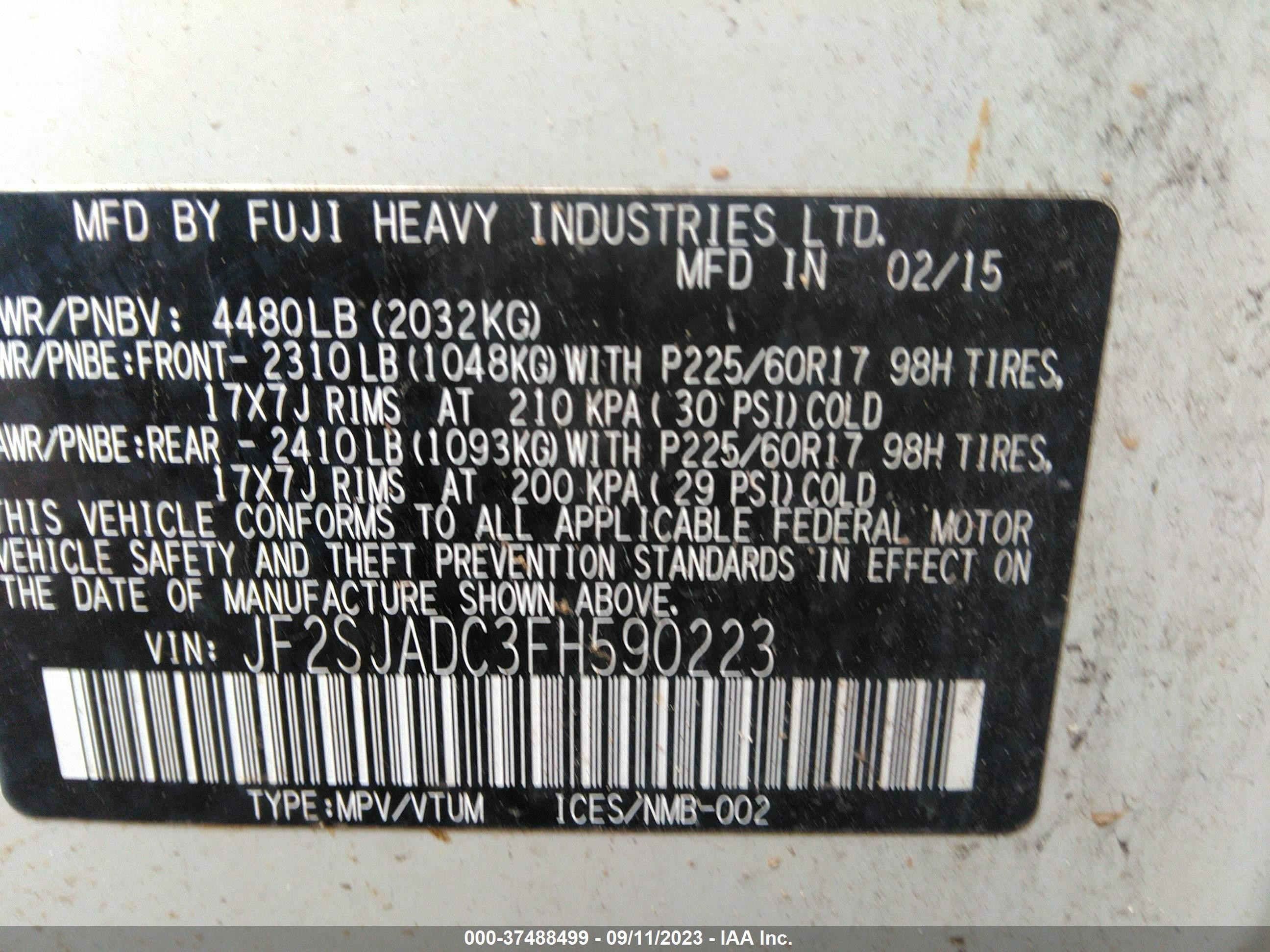 Photo 8 VIN: JF2SJADC3FH590223 - SUBARU FORESTER 