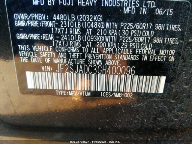 Photo 8 VIN: JF2SJADC3GH400096 - SUBARU FORESTER 