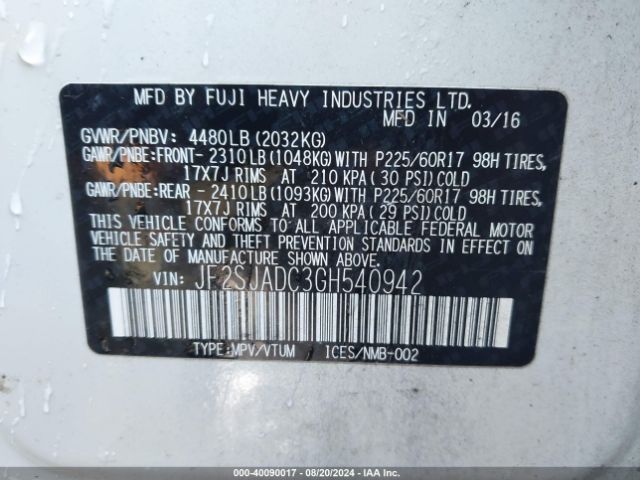 Photo 8 VIN: JF2SJADC3GH540942 - SUBARU FORESTER 