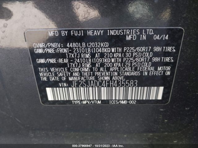 Photo 8 VIN: JF2SJADC4FH435583 - SUBARU FORESTER 