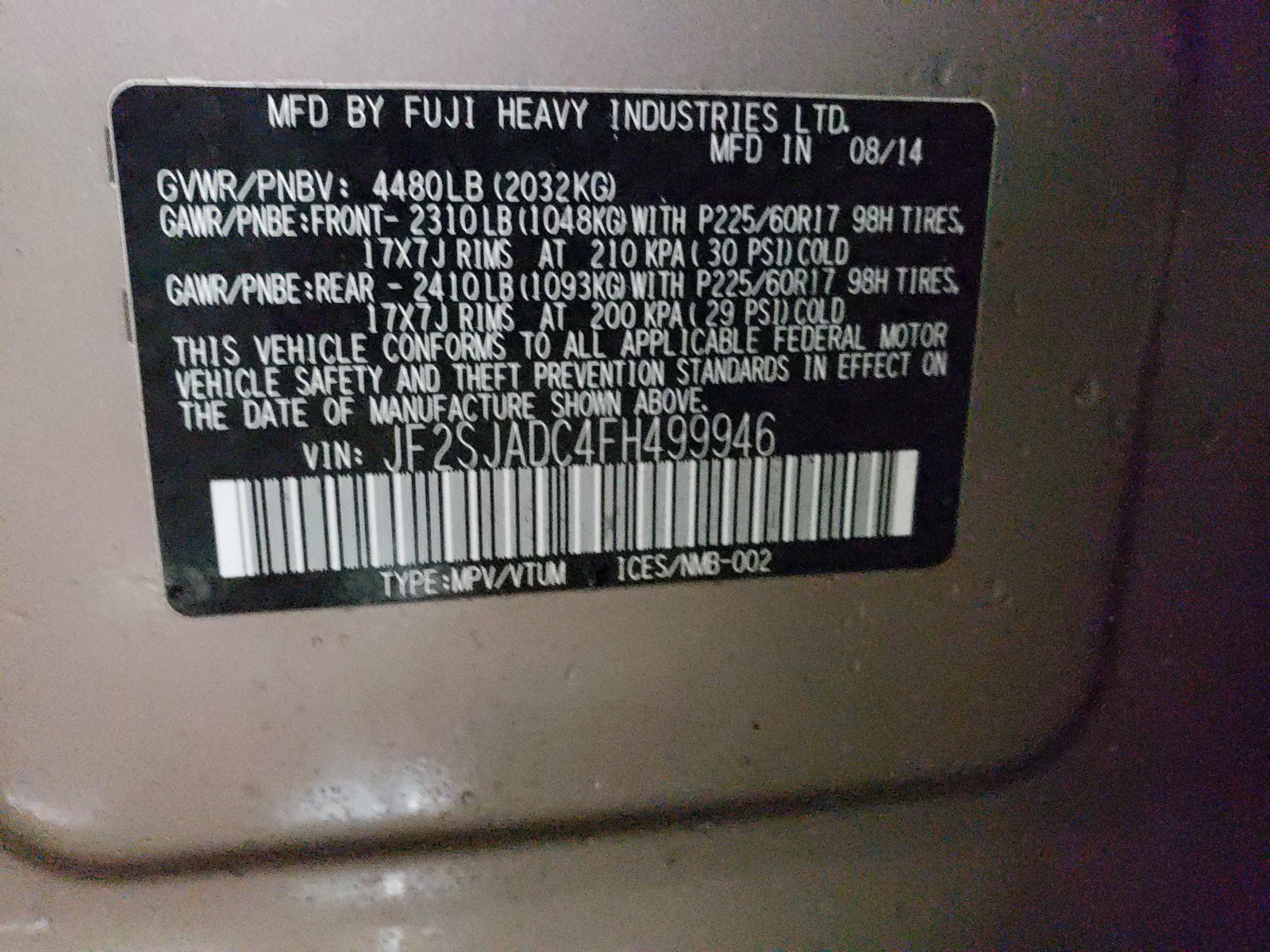 Photo 9 VIN: JF2SJADC4FH499946 - SUBARU FORESTER 2 