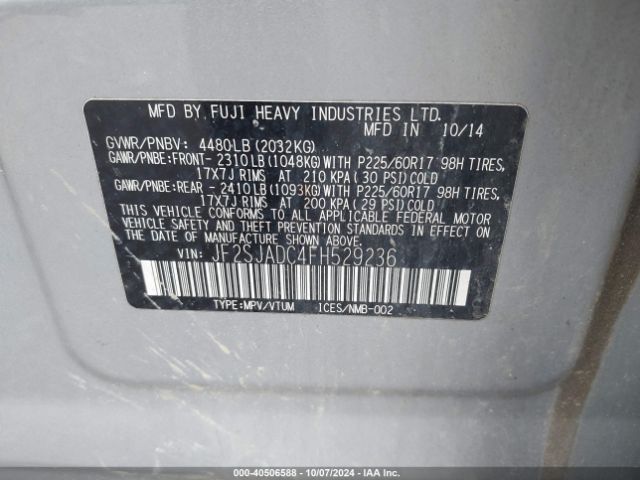 Photo 8 VIN: JF2SJADC4FH529236 - SUBARU FORESTER 